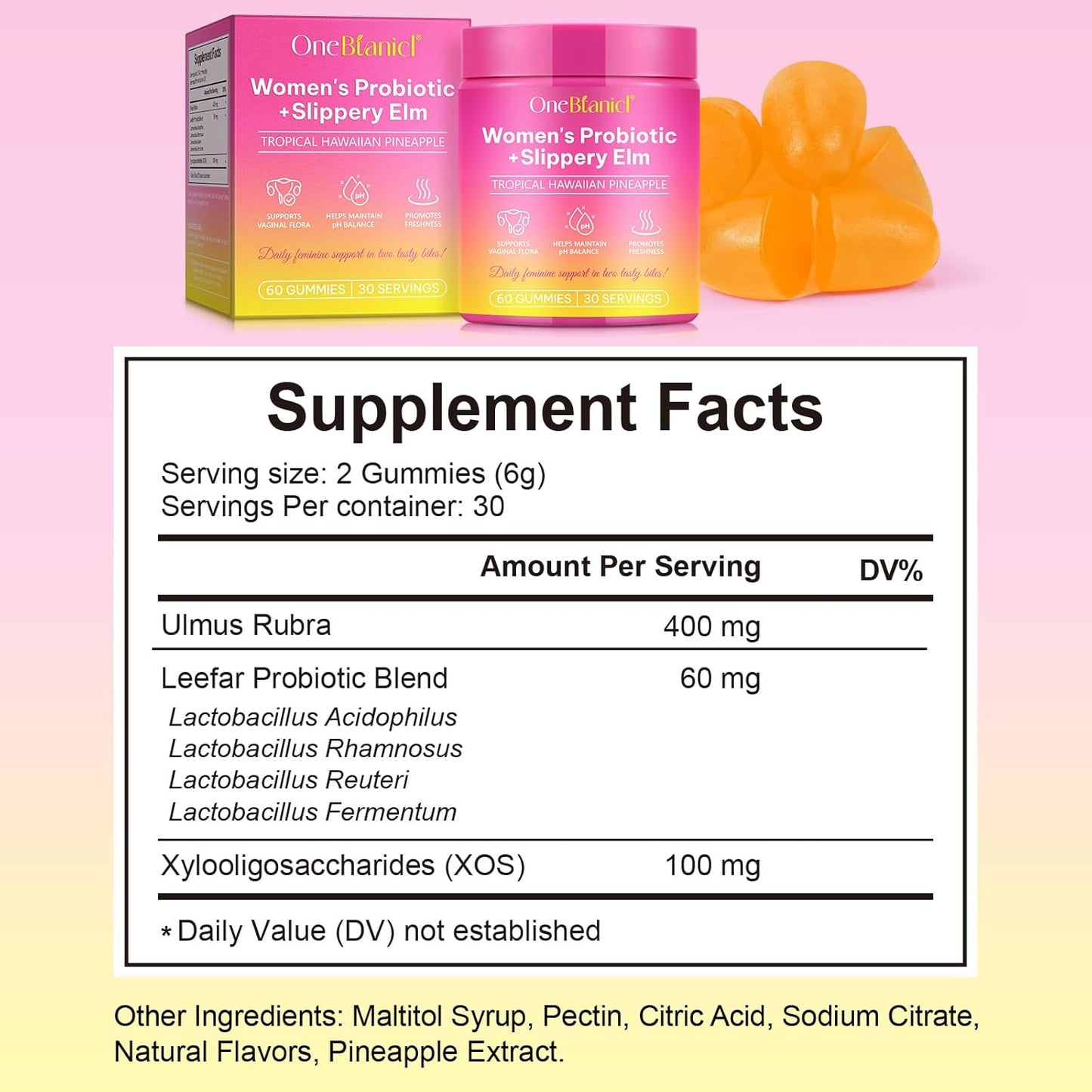 Feminine Probiotic Gummies – pH Balance, Vaginal Health & Immune Support, Pineapple Flavor, 60 Count