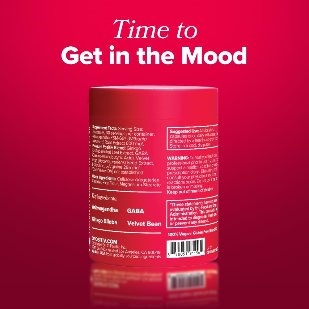 O Positiv URO Vaginal Moisture & Mood – Relaxation Support with Ashwagandha, Ginkgo & GABA, 30 Servings