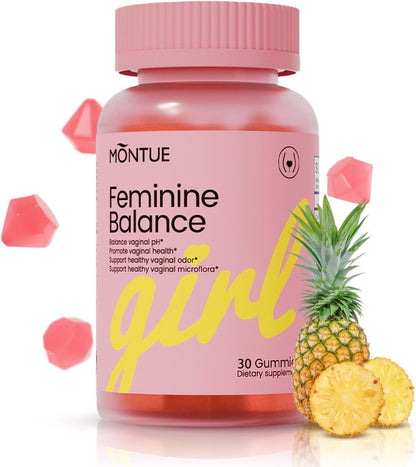 Premium Feminine Balance Gummies – Pineapple Flavor, pH & Immune Support, Vegan, Non-GMO, 30 Count