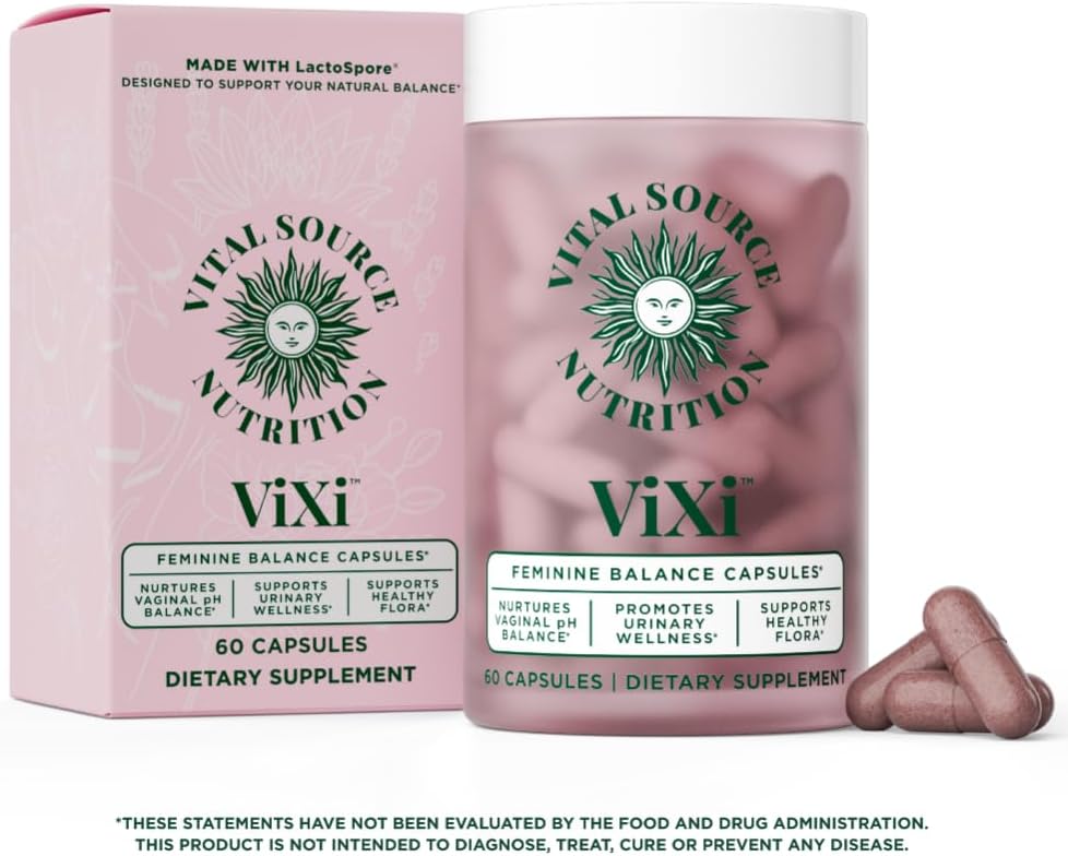 Vital Source ViXi Feminine Balance Capsules – pH & Vaginal Support with LactoSpore, Cranberry & Pineapple, Urinary & Flora Health, 30 Servings