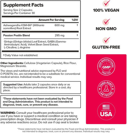 O Positiv URO Vaginal Moisture & Mood – Relaxation Support with Ashwagandha, Ginkgo & GABA, 30 Servings