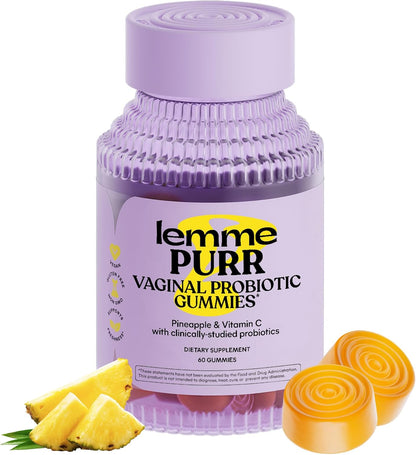 Lemme Purr Vaginal Probiotic Gummies – Pineapple, pH & Yeast Balance, 60 Count