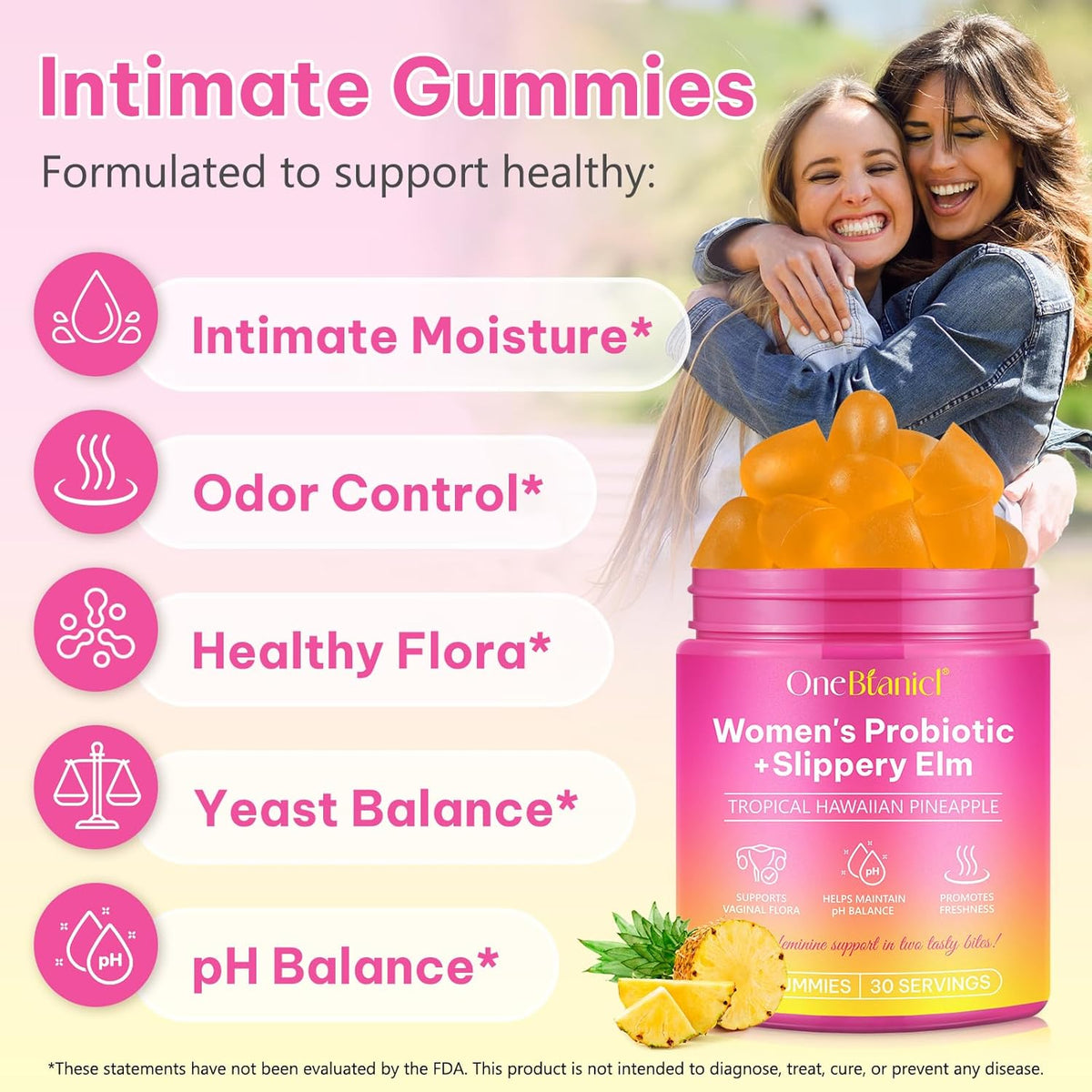 Feminine Probiotic Gummies – pH Balance, Vaginal Health & Immune Support, Pineapple Flavor, 60 Count