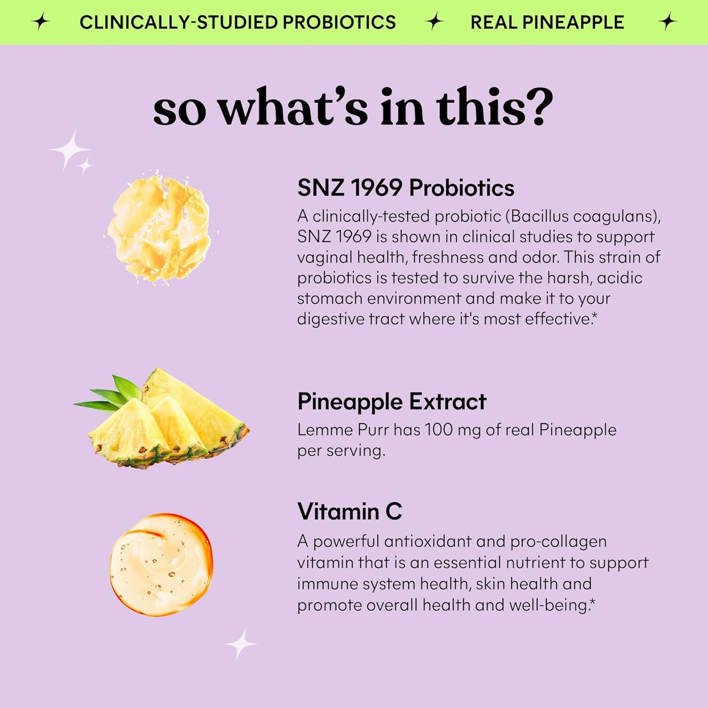 Lemme Purr Vaginal Probiotic Gummies – Pineapple, pH & Yeast Balance, 60 Count