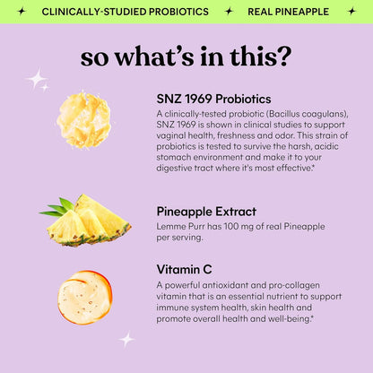 Lemme Purr Vaginal Probiotic Gummies – Pineapple, pH & Yeast Balance, 60 Count