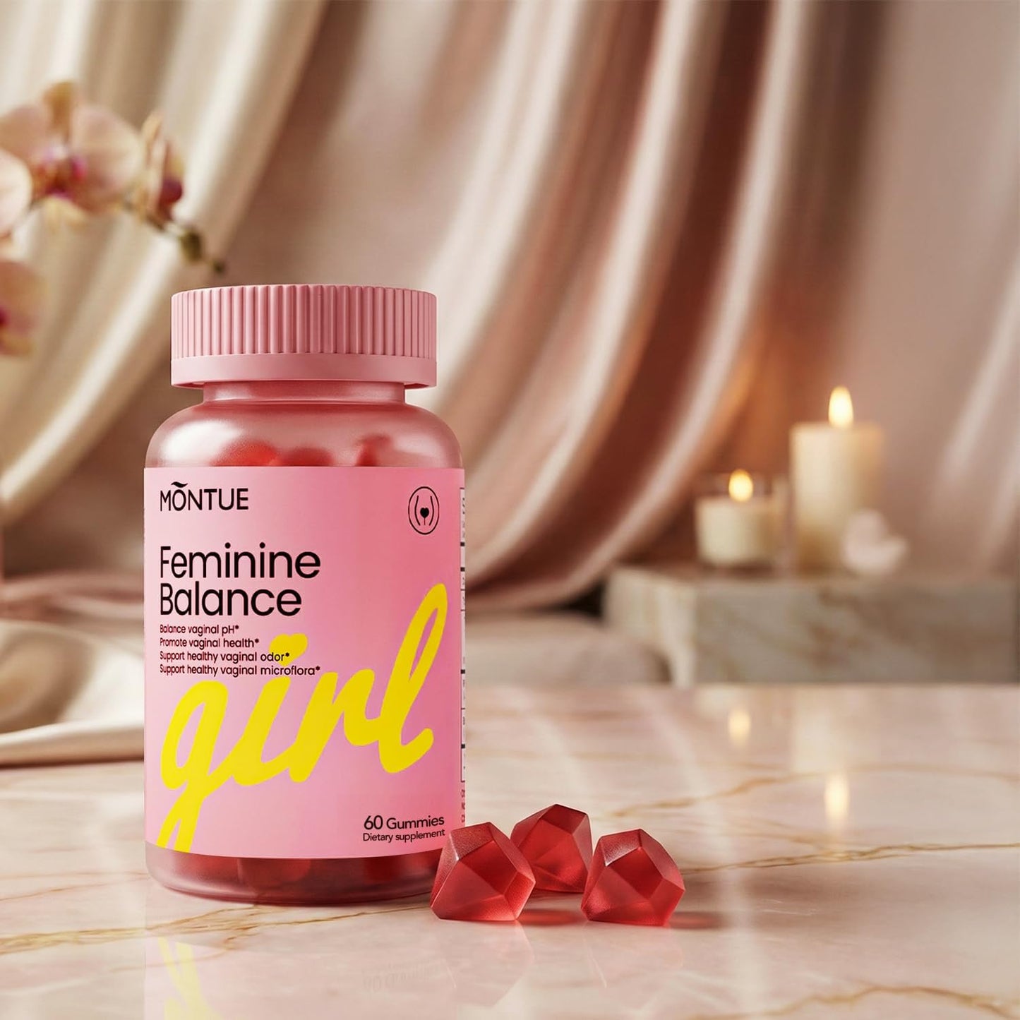 Premium Feminine Balance Gummies – Pineapple Flavor, pH & Immune Support, Vegan, Non-GMO, 30 Count