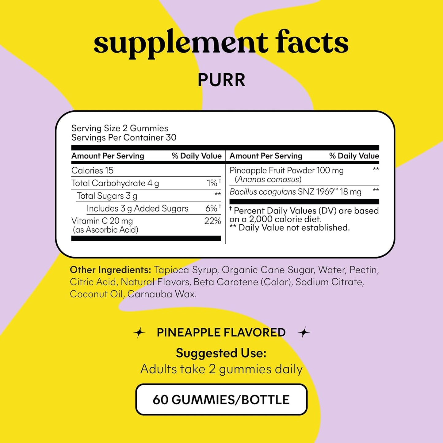 Lemme Purr Vaginal Probiotic Gummies – Pineapple, pH & Yeast Balance, 60 Count