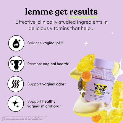Lemme Purr Vaginal Probiotic Gummies – Pineapple, pH & Yeast Balance, 60 Count