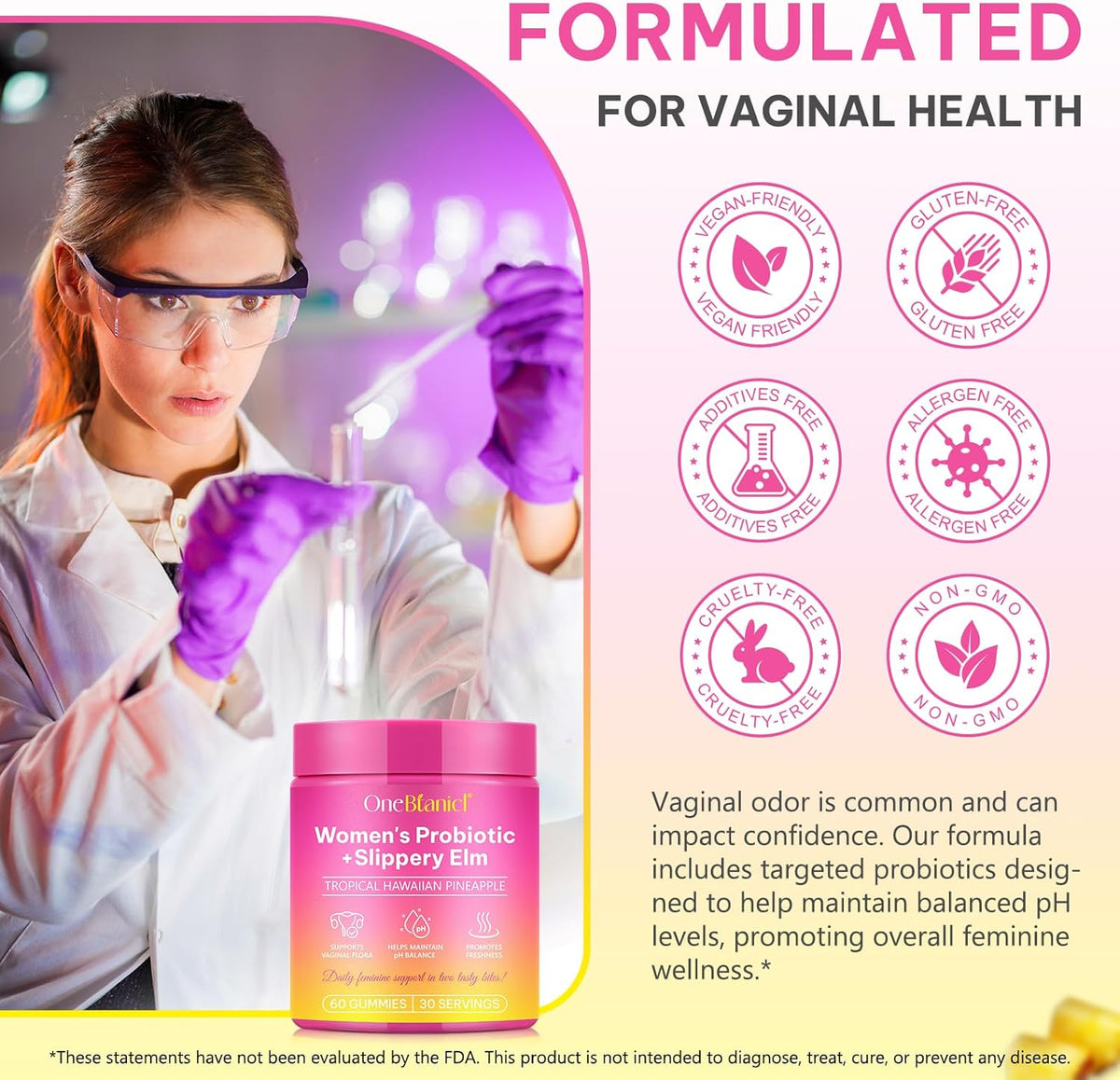 Feminine Probiotic Gummies – pH Balance, Vaginal Health & Immune Support, Pineapple Flavor, 60 Count