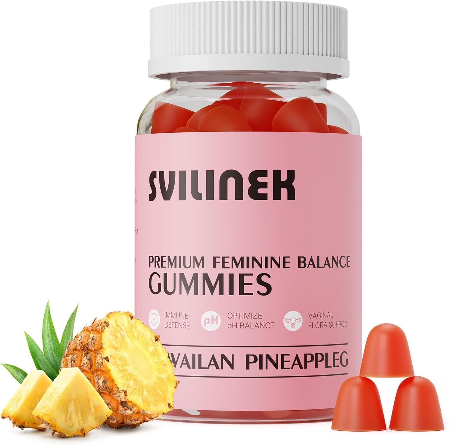Feminine Balance Gummies – Pineapple Flavor, pH & Immune Support, Vegan & Gluten-Free, 60 Gummies (30 Servings), BPA-Free Bottle