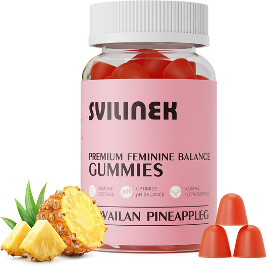 Feminine Balance Gummies – Pineapple Flavor, pH & Immune Support, Vegan & Gluten-Free, 60 Gummies (30 Servings), BPA-Free Bottle