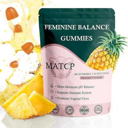MATOP Feminine Balance Gummies – Pineapple Flavor, pH Support & Vaginal Probiotic, 60 Count
