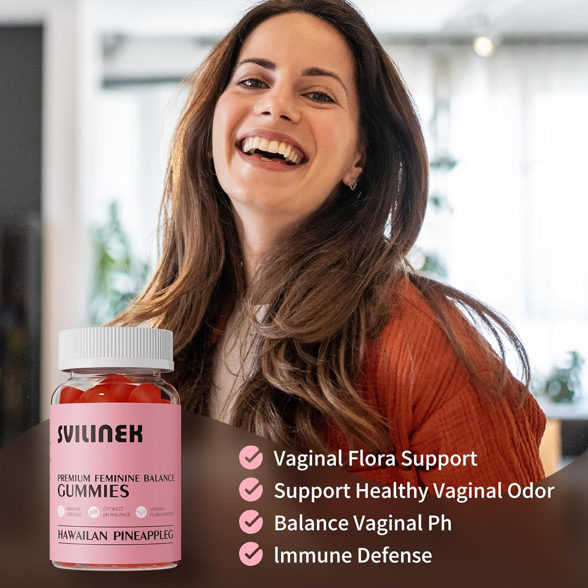 Feminine Balance Gummies – Pineapple Flavor, pH & Immune Support, Vegan & Gluten-Free, 60 Gummies (30 Servings), BPA-Free Bottle